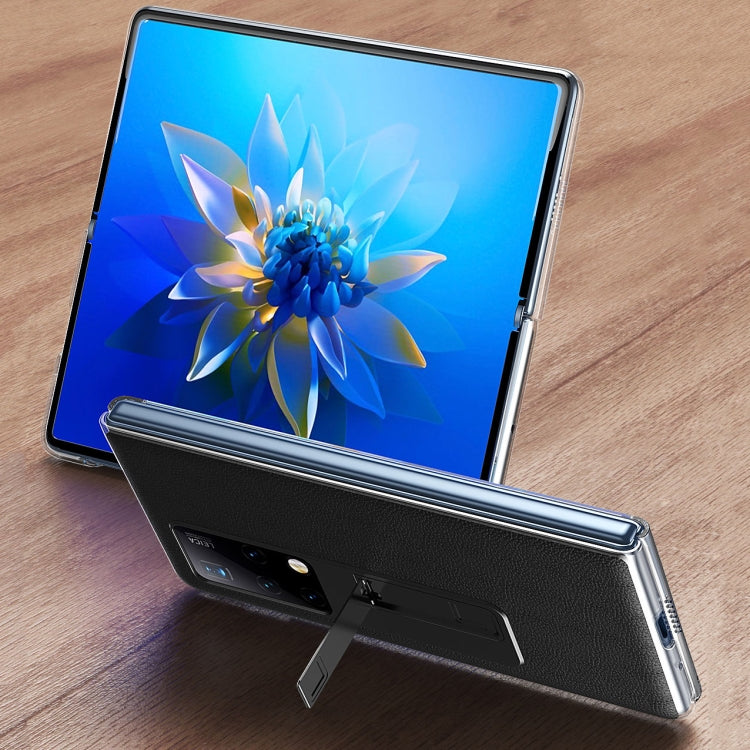 Transparent protective case with invisible holder for Huawei Mate X2, black back and stand