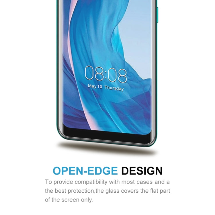 Tempered glass screen protector film with open-edge design for case fit
