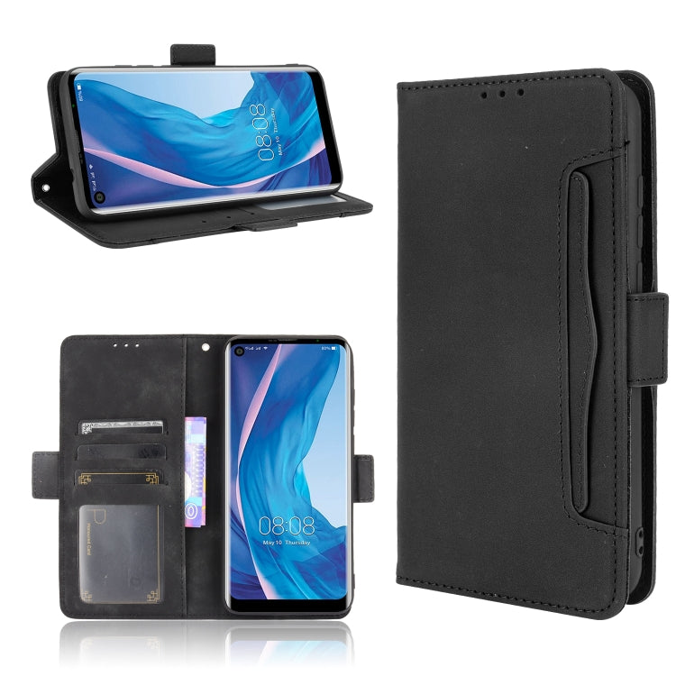 Black leather flip phone case with viewing stand and interior card compartments