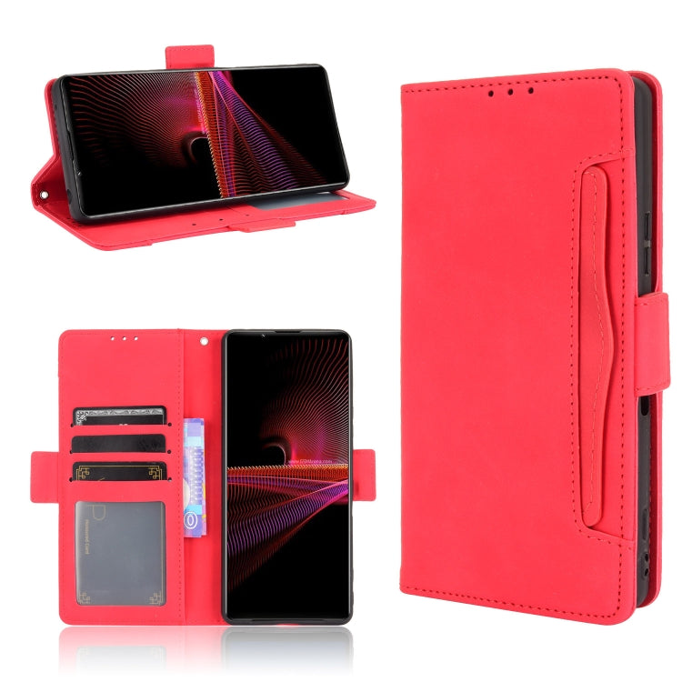 Red leather flip phone case with card slots and photo frame window, front and back with flip