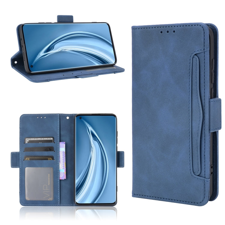 Blue wallet flip leather phone case with card slots and holder window, phone secured.