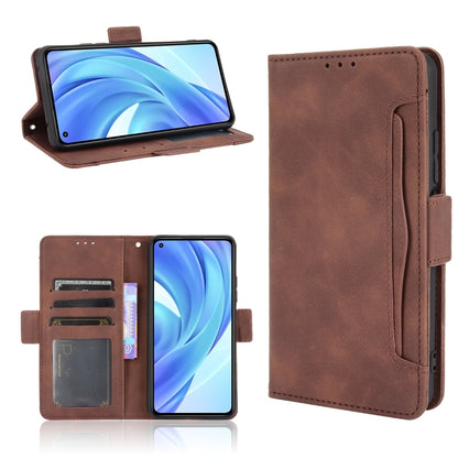 Brown leather flip phone case with closed front and vertical hand strap
