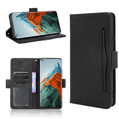 Black leather flip phone case with card slots; phone and folio cover shown.
