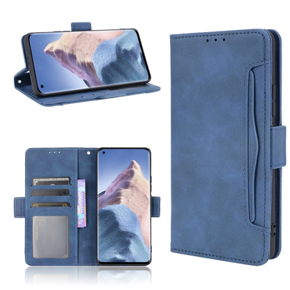 Blue leather flip phone case with card slots and side holder, horizontal flip design