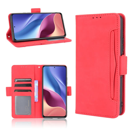 Red flip leather phone case with card slots and photo holder