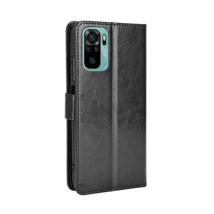 Black crazy horse texture leather flip phone case with cutout for camera