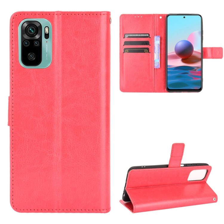 Red crazy horse texture leather flip phone case with card slots and viewing stand