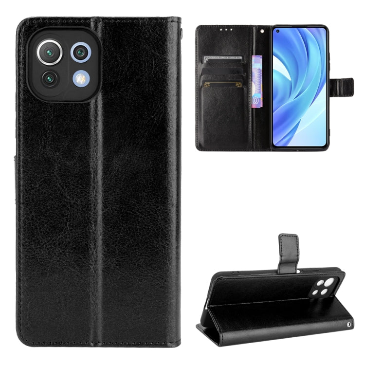 Black leather-style phone wallet case with card slots and kickstand, flip cover holder.