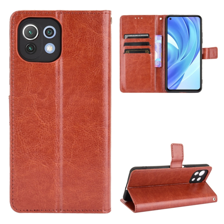 Brown leather-style phone wallet case with card slots and kickstand flip cover holder.