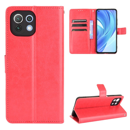 Red retro textured leather phone case with card slots and flip stand holder