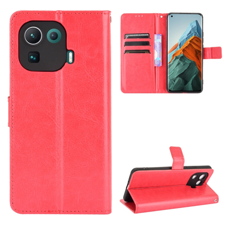 Bright red retro textured leather phone case with card slots and flip stand holder