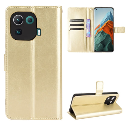 Gold retro textured leather phone case with card slots and flip stand holder