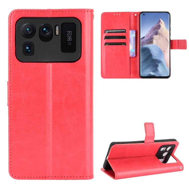Red retro textured leather phone case with card slots and flip stand holder
