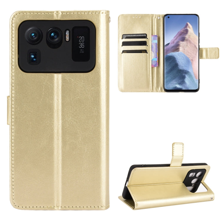 Gold retro textured leather phone case with card slots and flip stand holder