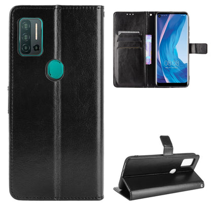 Black flip phone wallet case with card slots and photo holder, leather-look texture.