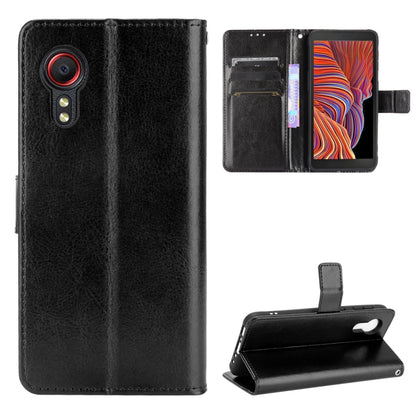 Black retro crazy horse leather flip phone case with card slots and kickstand holder