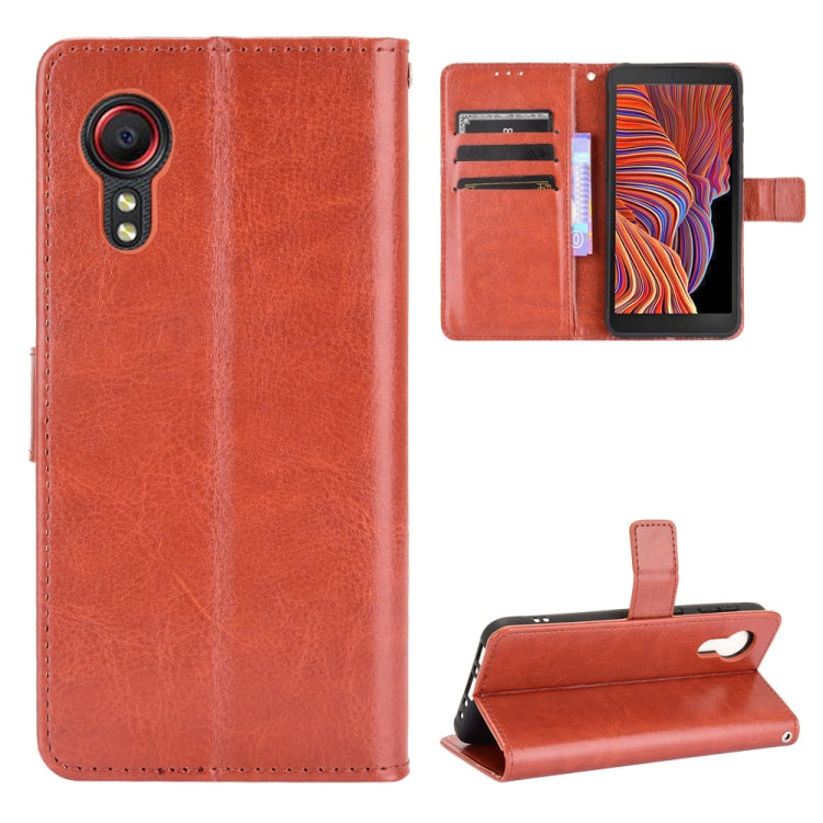 Brown retro crazy horse leather flip phone case with card slots and kickstand holder