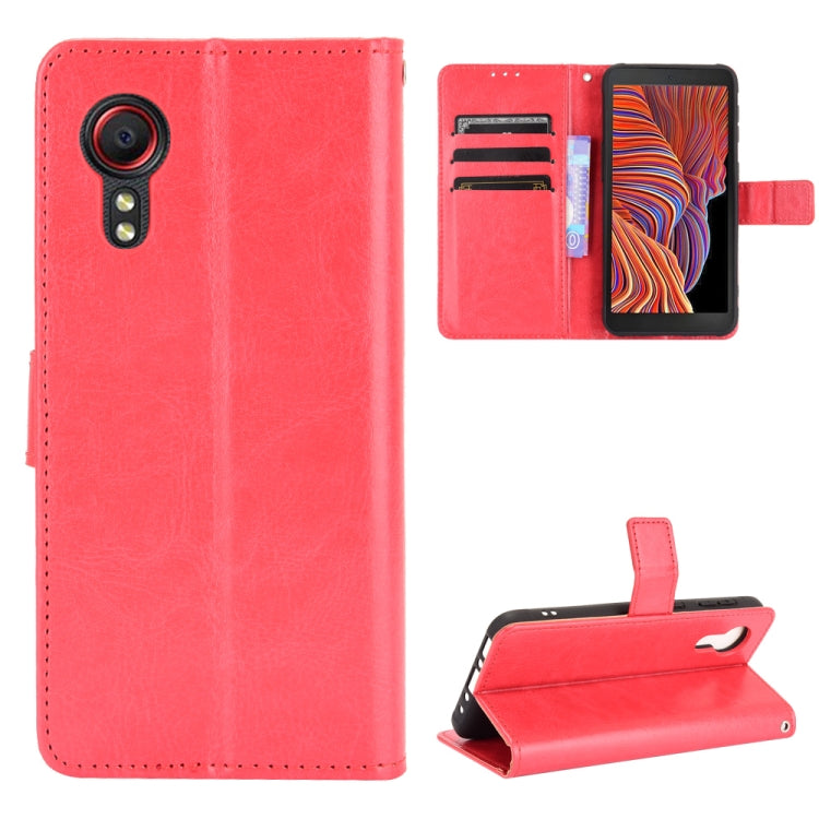 Red retro crazy horse leather flip phone case with card slots and kickstand holder