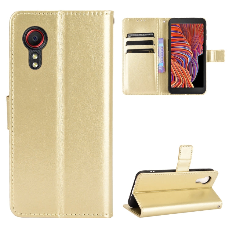 Gold retro crazy horse leather flip phone case with card slots and kickstand holder