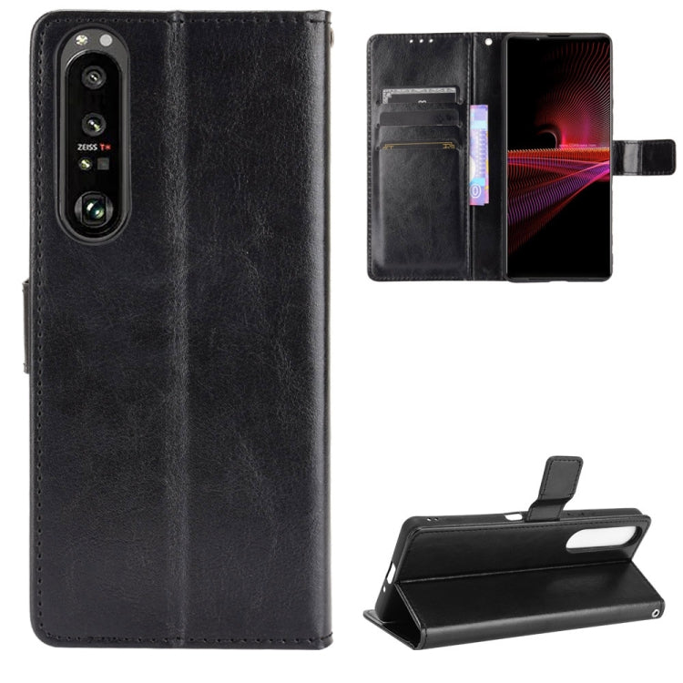 Black retro crazy horse leather flip phone case with card slots and kickstand holder