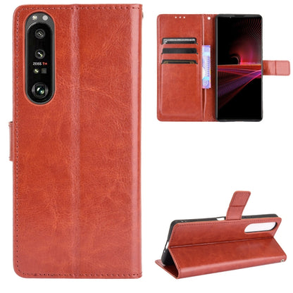 Brown retro crazy horse leather flip phone case with card slots and kickstand holder