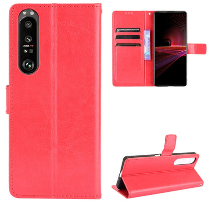 Red retro crazy horse leather flip phone case with card slots and kickstand holder