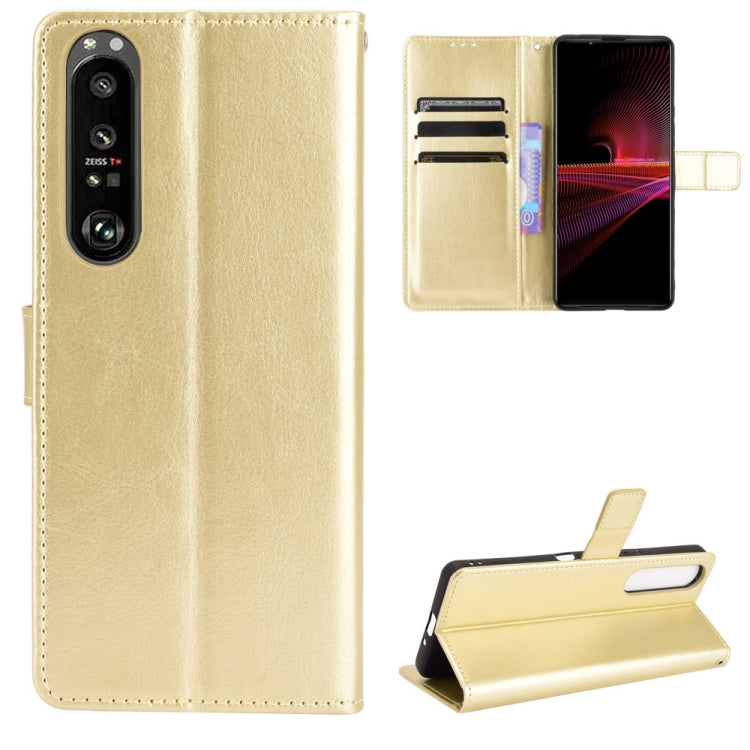 Gold retro crazy horse leather flip phone case with card slots and kickstand holder