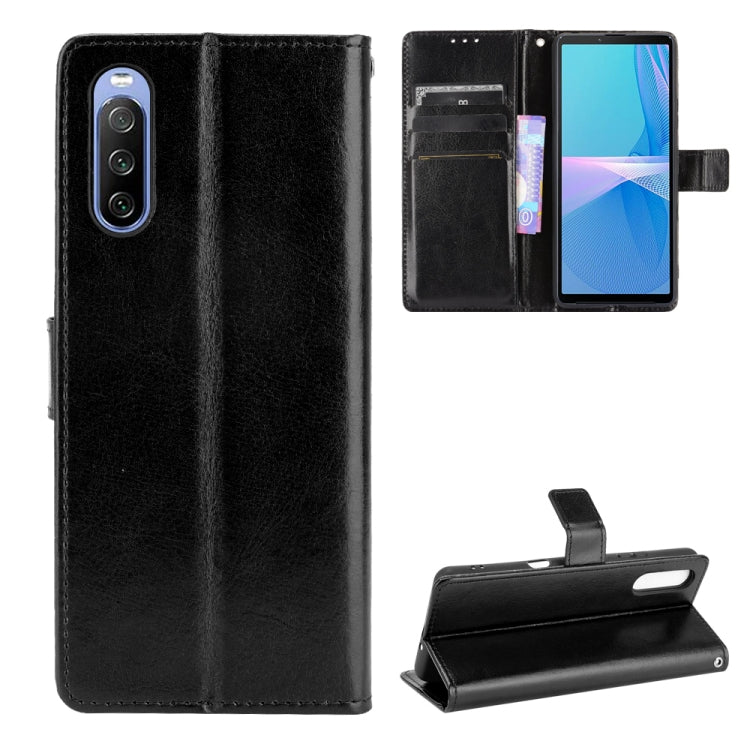 Black retro crazy horse leather flip phone case with card slots and kickstand holder
