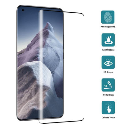 3D curved tempered glass screen protector film, aligned over smartphone front