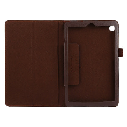 Brown litchi-textured flip leather tablet case with interior card holder and stand