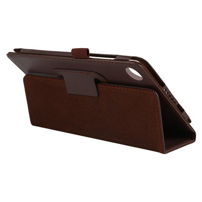 Brown litchi-textured flip leather tablet case with fold stand and port cutouts