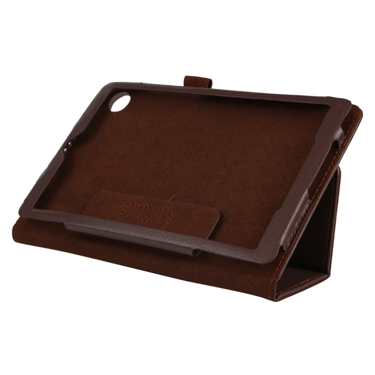 Brown litchi-textured flip leather tablet case with folio stand and camera hole