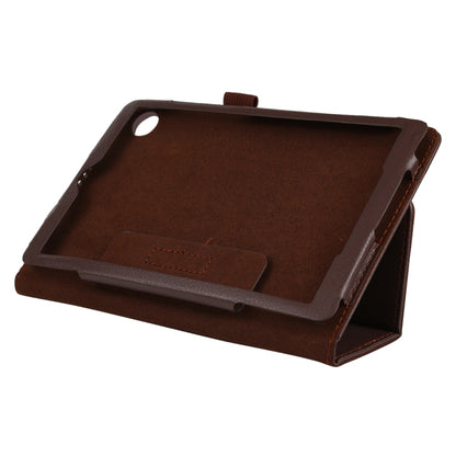 Brown litchi-textured flip leather tablet case with folio stand and camera hole