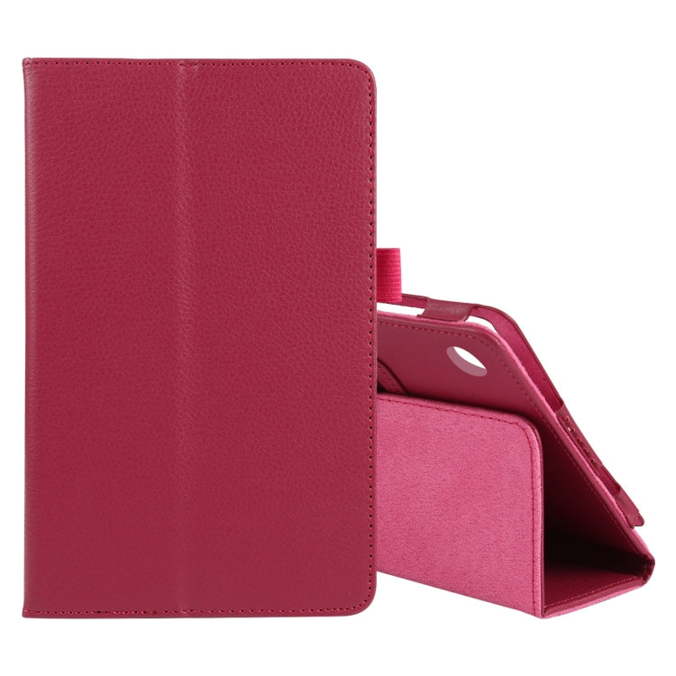 Rose red litchi-textured flip leather tablet case with fold stand and camera cutout