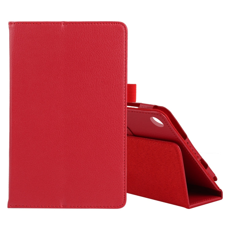Red litchi-textured flip leather tablet case with fold stand and interior card holder