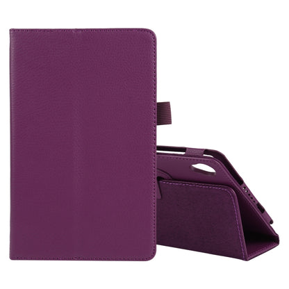 Purple leather tablet flip case with fold-over cover and kickstand