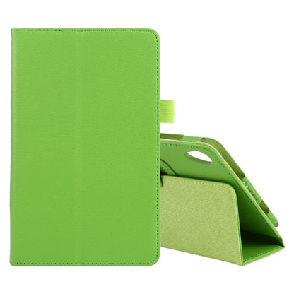 Green litchi-texture leather-style flip case with stand, holder, and pen slot