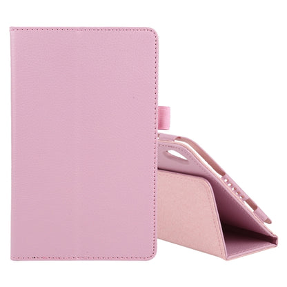 Pink litchi-texture leather-style flip case with stand, holder, and pen slot