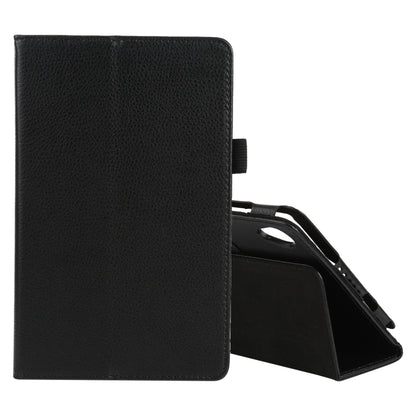 Black litchi-texture leather-style flip case with stand, holder, and pen slot