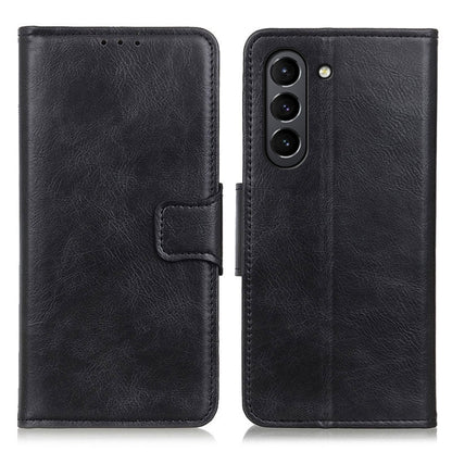 Black leather phone wallet case, front cover and back with camera cutouts