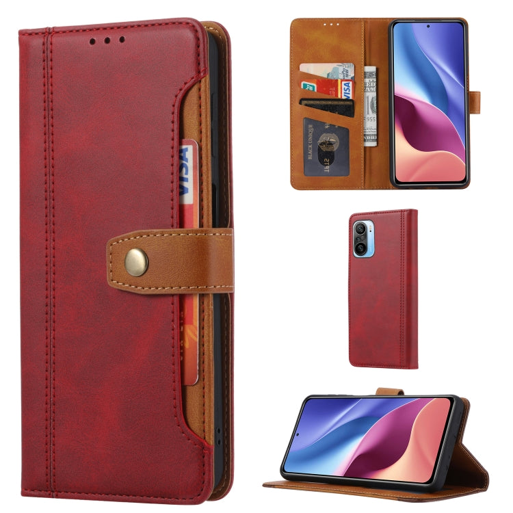 Red leather phone wallet case with photo frame, card slots, and flip cover.