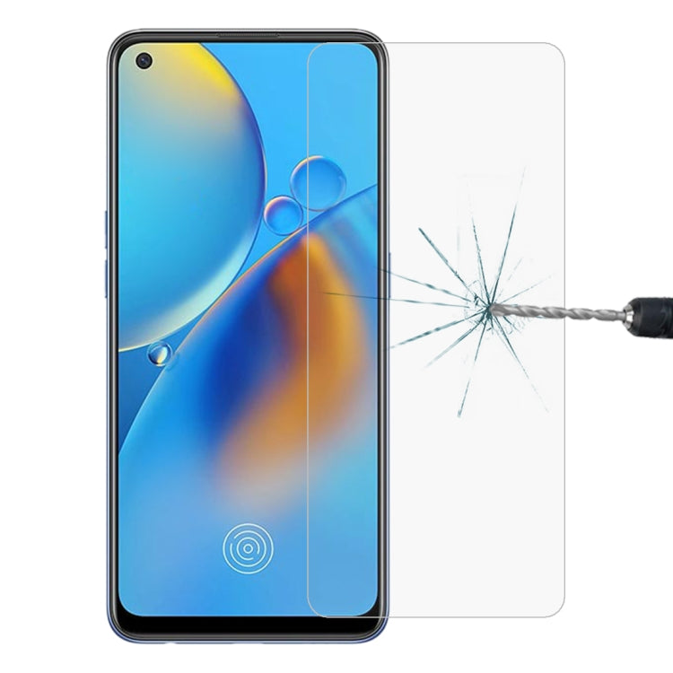 Tempered glass screen protector on a smartphone with blue display