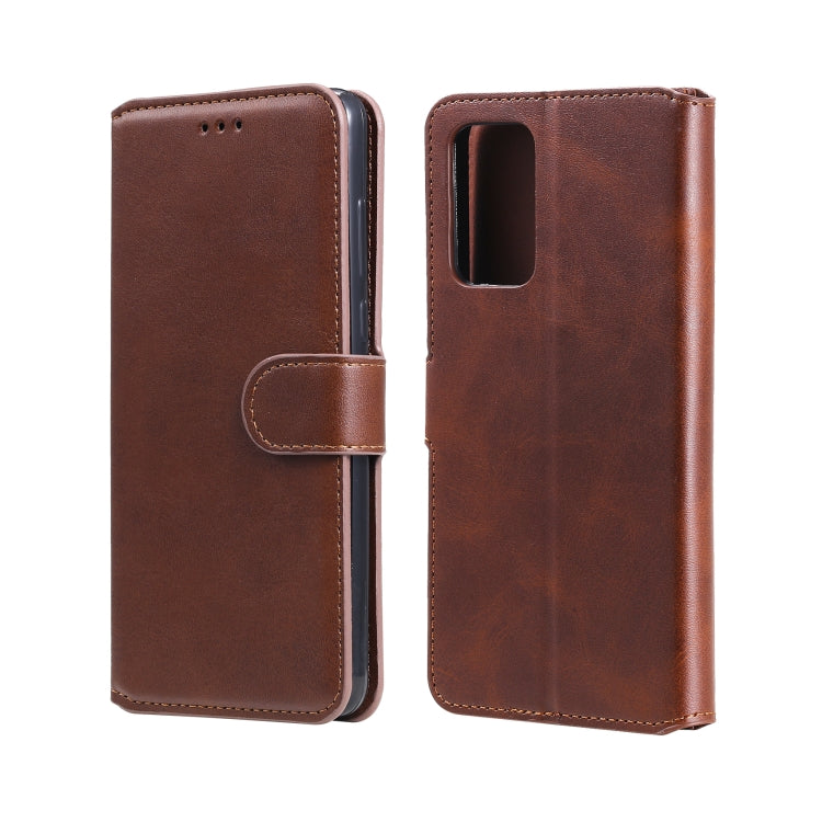Brown flip leather phone case with card slots and magnetic holder, open and closed views