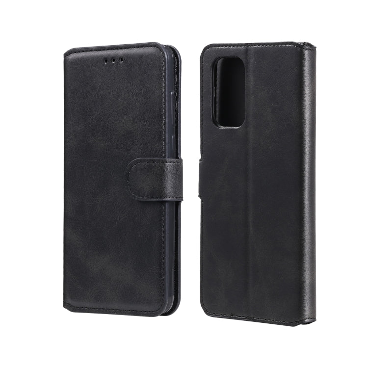 Black PU flip phone case with magnetic strap and card slots, rear camera cutout