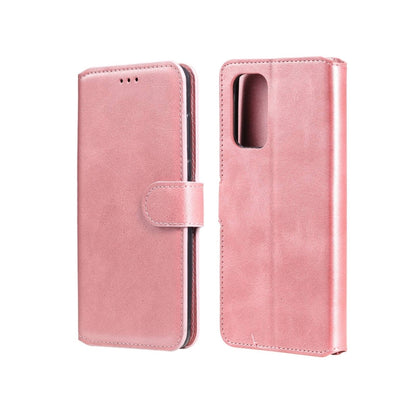 Rose gold PU wallet-style flip case with card slots and camera opening, magnetic strap