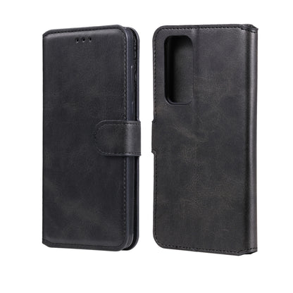 Black flip leather-look phone case with side strap and camera cutout pocket.