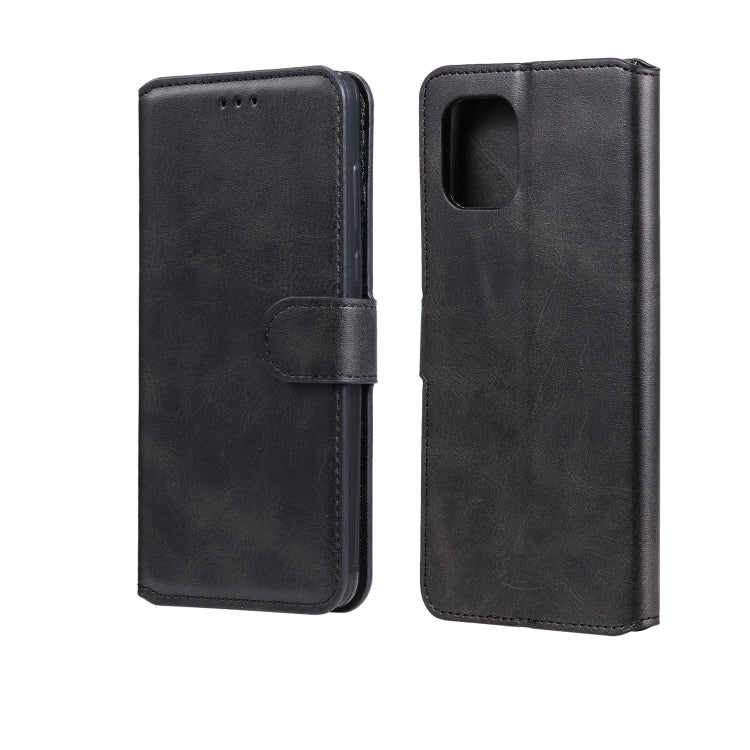Black flip phone wallet case with card holder and cutout for camera, front cover closed