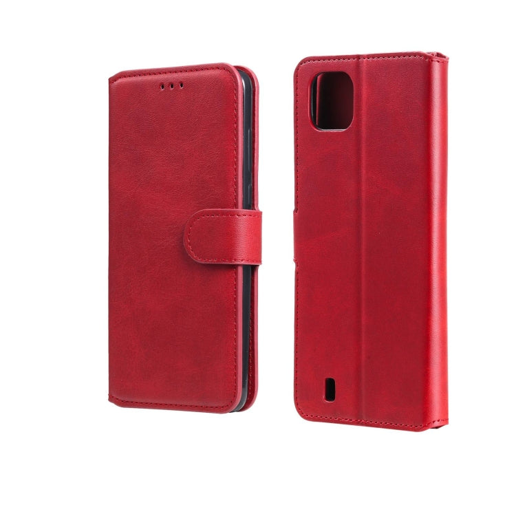 Red textured flip phone wallet case with card holder and camera cutout, front flap and back
