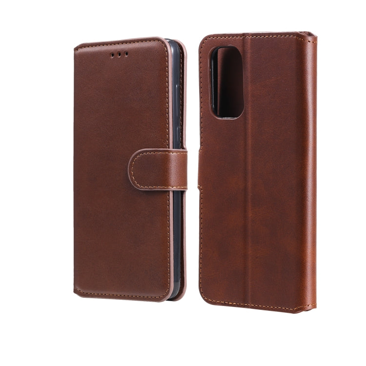 Brown flip leather phone case with card holder flap and rear camera/port cutouts