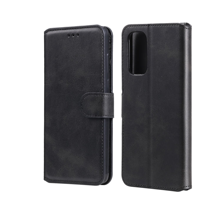 Black flip wallet phone case with front cover strap and visible rear camera opening